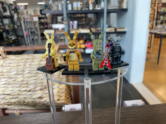 Five Nights at Freddies: Golden Bonnie, Spring Trap, Endo 02, Yellow Bonnie, Twisted Wolf, Eyepatch Funtime Foxy. $6 Each Buy 5 Get 1 FREE!!!